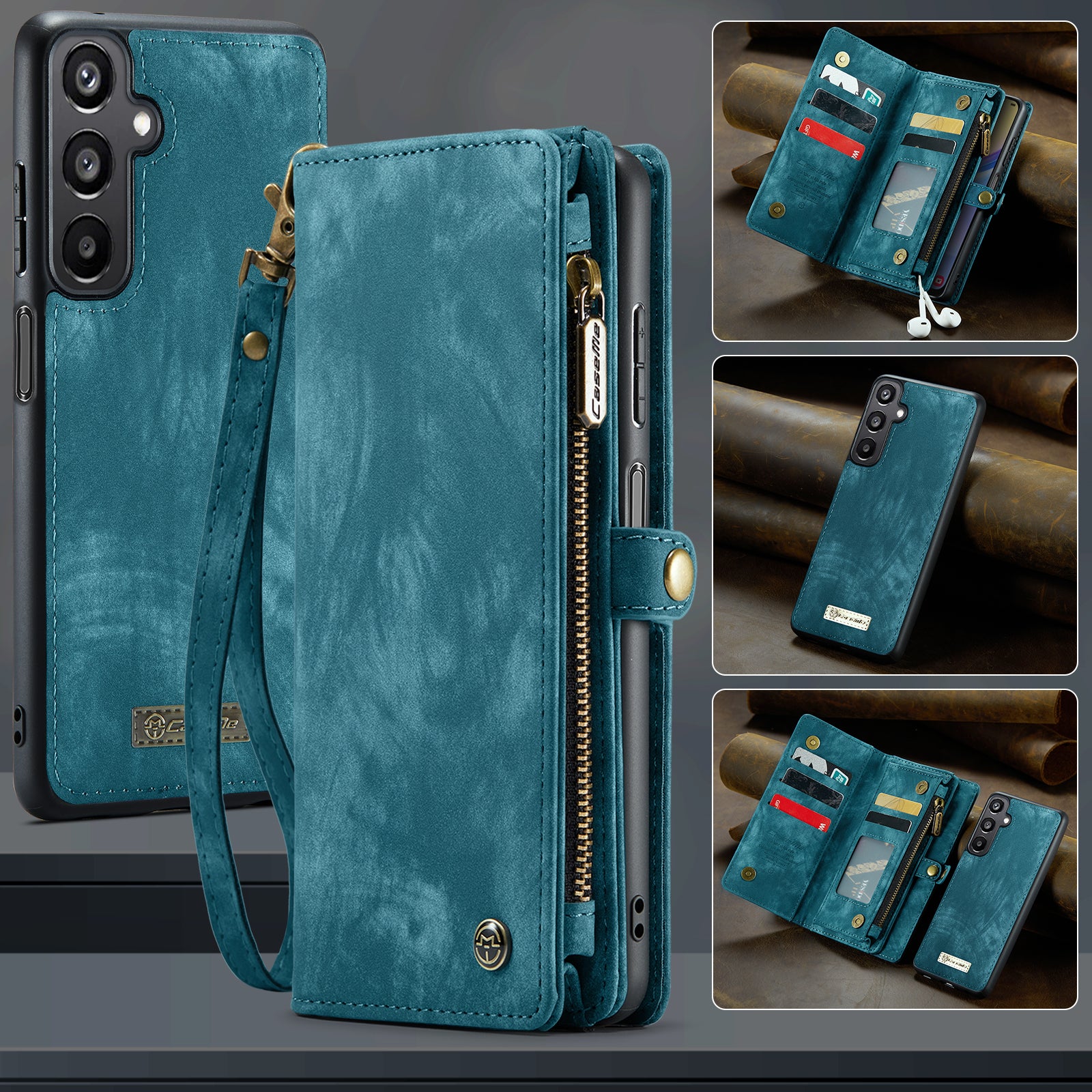 For Samsung Galaxy A16 5G / A16 4G Case CASEME 008 Series Detachable Leather Zipper Wallet Phone Cover - Blue For Samsung Galaxy A16 5G / A16 4G Case CASEME 008 Series Detachable Leather Zipper Wallet Phone Cover - Blue